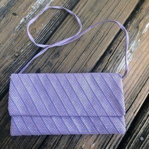 Lumured Purple Corde Beaded Purse Handbag Bag Lavender Plastic Vintage 70s 80s